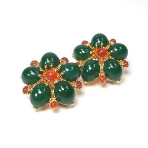 Vintage Joan Rivers Green and Gold Floral Earrings